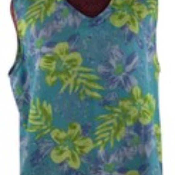 Patchington Sleeveless V-Neck Aqua Shell Top Back Button Side Slits L - Picture 1 of 8